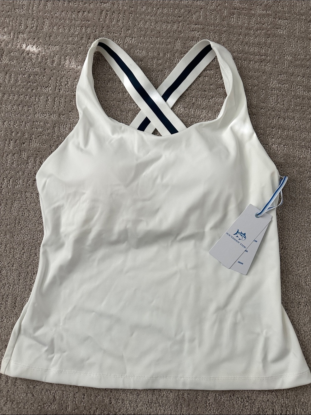 Southern Tide White Tank Top with Navy Stripe Crossback